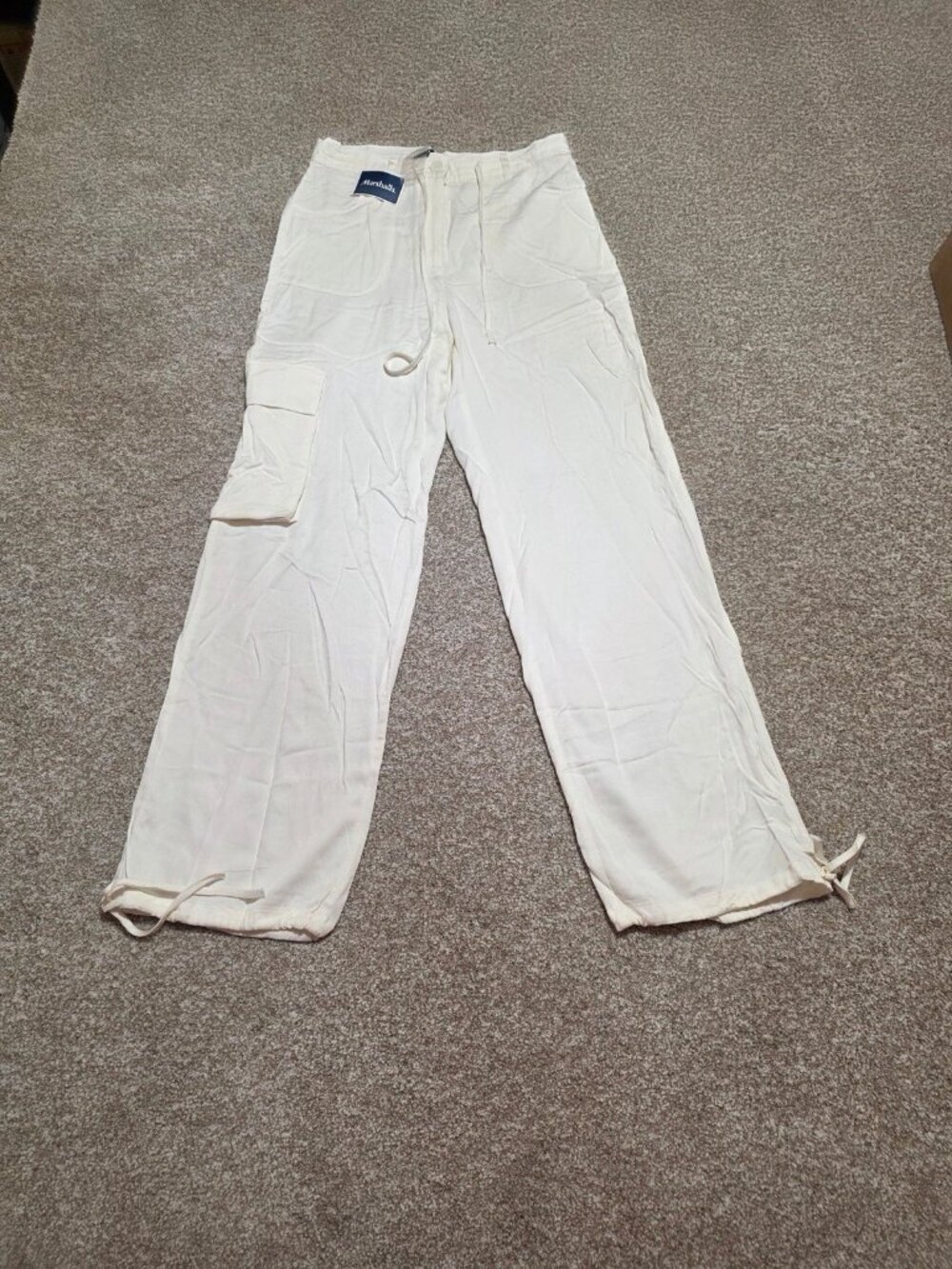Sincerely Jules White Cargo Pants Wide Leg Drawstring Ankles Women’s Size Medium